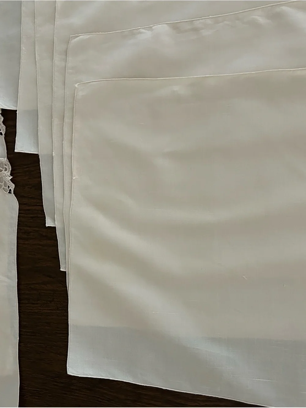 Vintage Linen Napkins Set of 12 Ecru Crochet Lace Corners Embroidered 16”